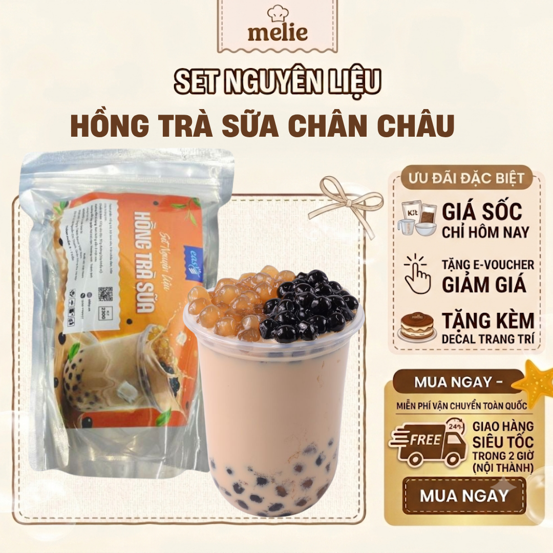Set nguyên liệu Melie làm hồng trà sữa chân châu