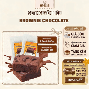 Set nguyên liệu Melie làm bánh Brownie Chocolate - Thành phẩm 2 bánh 200g - Đậm vị socola