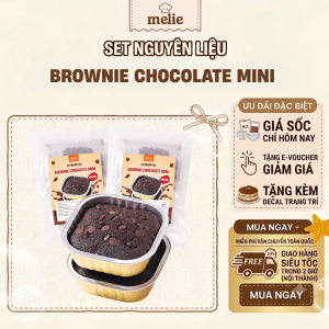Set nguyên liệu Melie làm bánh Brownie Chocolate Mini - Thành phẩm 210g - Đậm vị socola