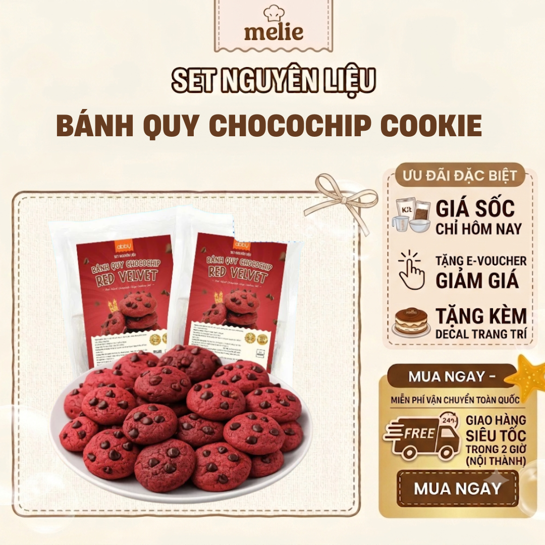 chocochip-1 Set nguyên liệu Melie làm bánh Chocochip Cookie - Thành phẩm 20-25 chiếc - Bánh quy bơ socola
