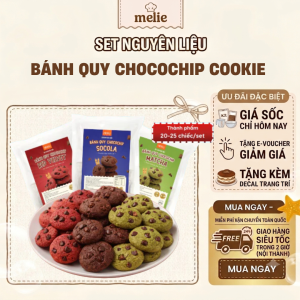 Set nguyên liệu Melie làm bánh Chocochip Cookie - Thành phẩm 20-25 chiếc - Bánh quy bơ socola