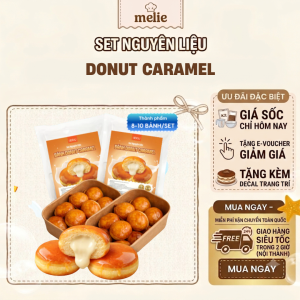 Set nguyên liệu Melie làm bánh Donut Caramel nhân trà Earl Grey & Creme Brulee - Thành phẩm 8-10 bánh - Mix 2 vị