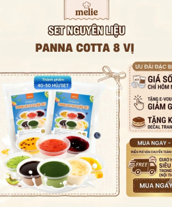 Set nguyên liệu Melie làm Panna Cotta Mix 8 vị - Thành phẩm 40-50 hũ - Bột trộn sẵn, mứt trái cây tự nhiên