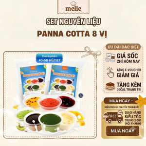 Set nguyên liệu Melie làm Panna Cotta Mix 8 vị - Thành phẩm 40-50 hũ - Bột trộn sẵn, mứt trái cây tự nhiên