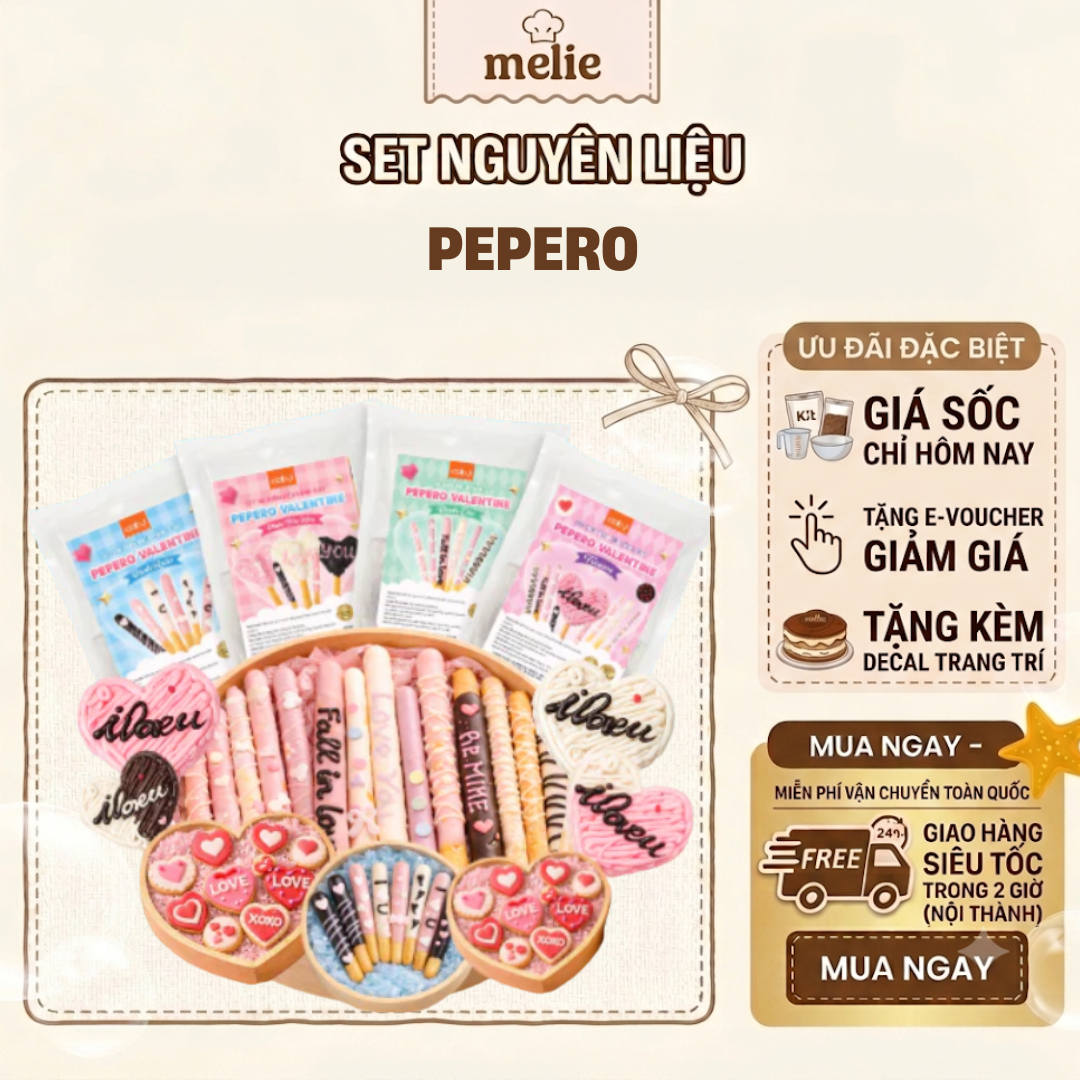 pepero-3 Set nguyên liệu Melie làm bánh Pepero - Thành phẩm 40 bánh/set - Không cần lò nướng